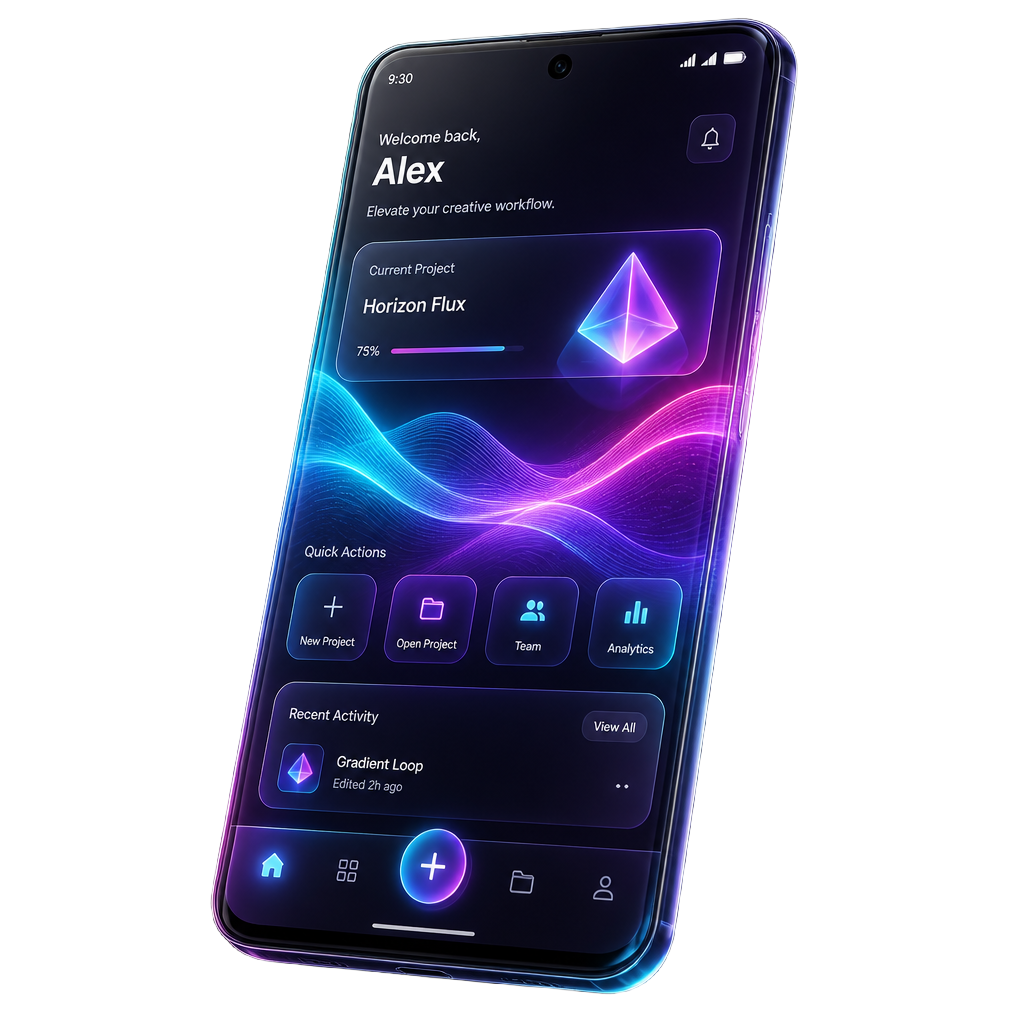 Prism Recall app showing its dark interface with a multi-color gradient wave search animation